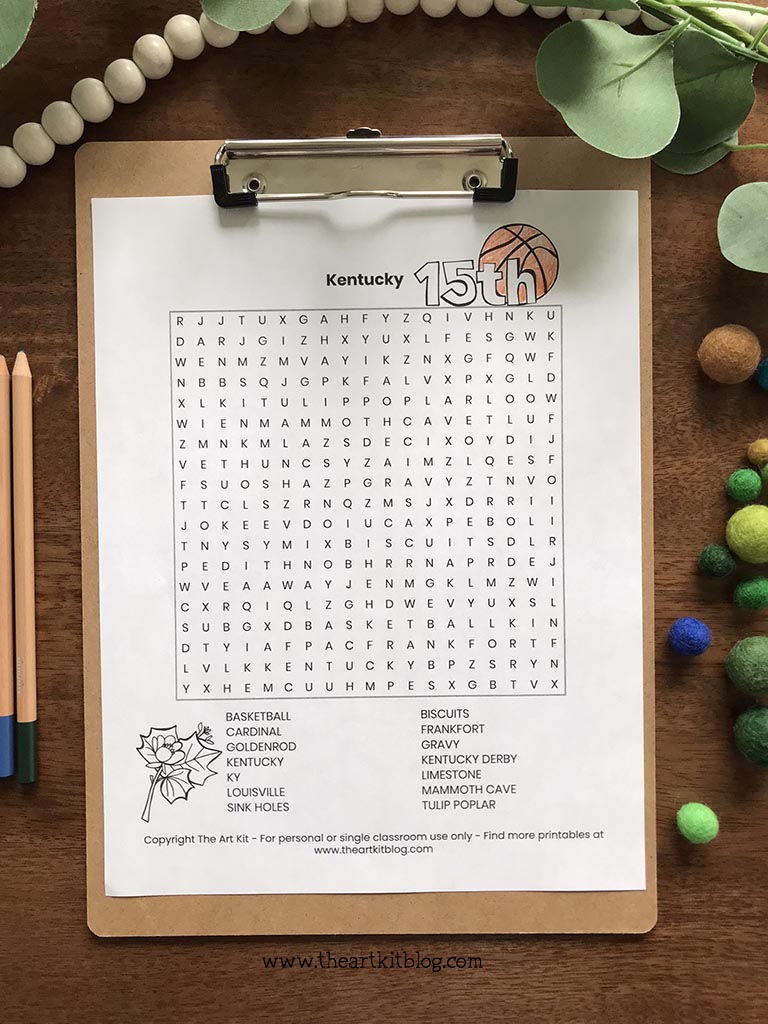 Kentucky word search coloring page free printable download â the art kit