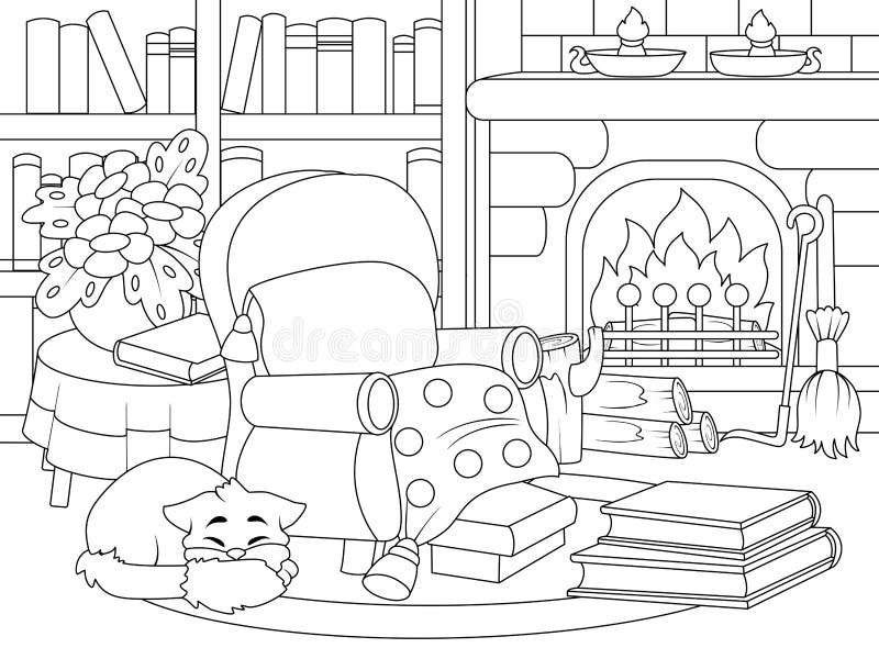 Fireplace coloring page stock illustrations â fireplace coloring page stock illustrations vectors clipart