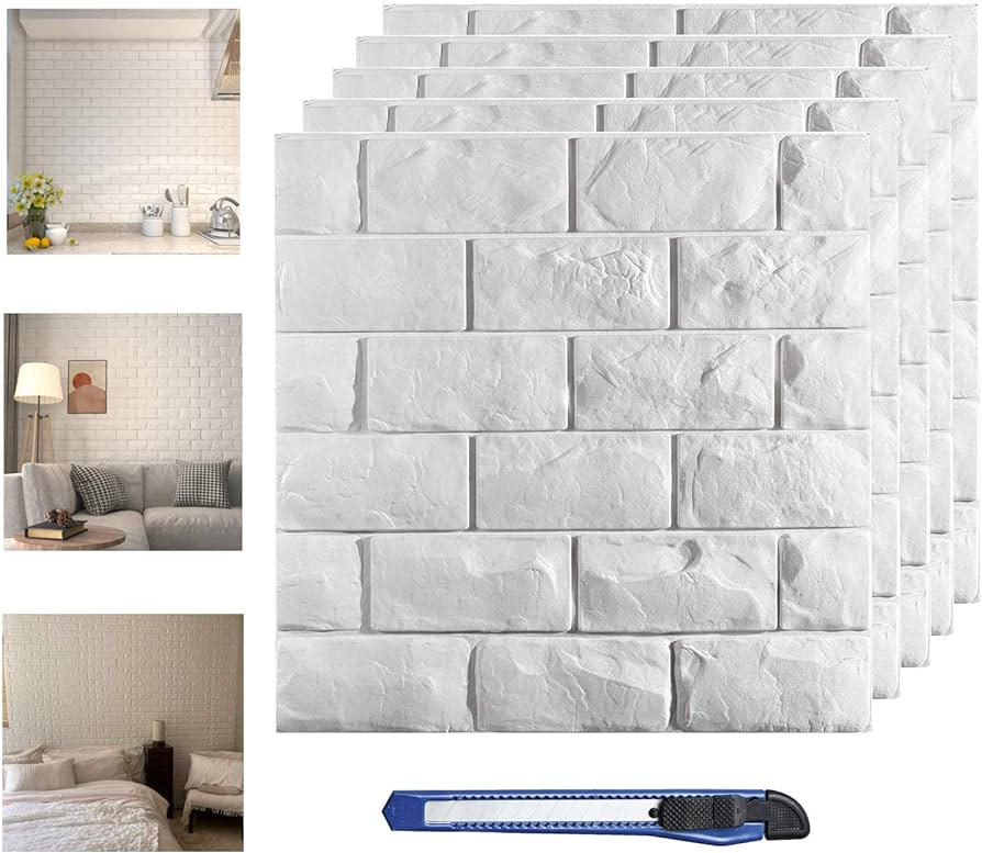 Pcs d wall panels white brick printable d wallpaper stick and peel self adhesive waterproof foam faux brick paneling for bedroom bathroom kitchen fireplace sq feet coverage tools