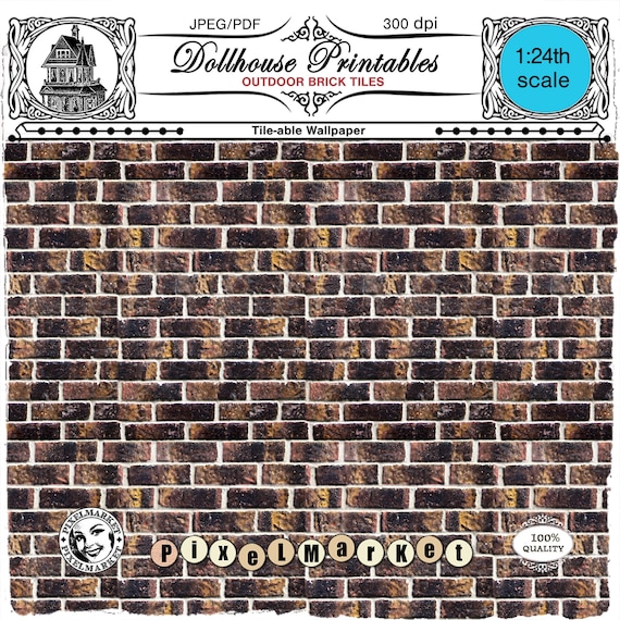 Dollhouse printable brick wallpaper brick wall tiles digital sheet for covering dolls house wall fireplace chimney diorama roombox