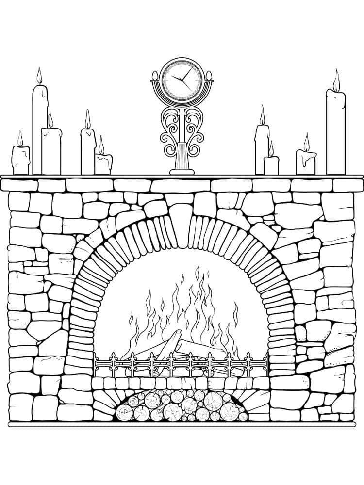 Very nice fireplace coloring page