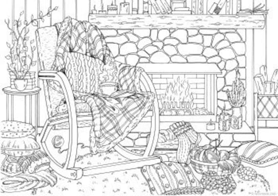 Fireplace printable adult coloring page from favoreads coloring book pages for adults and kids coloring sheets colouring designs