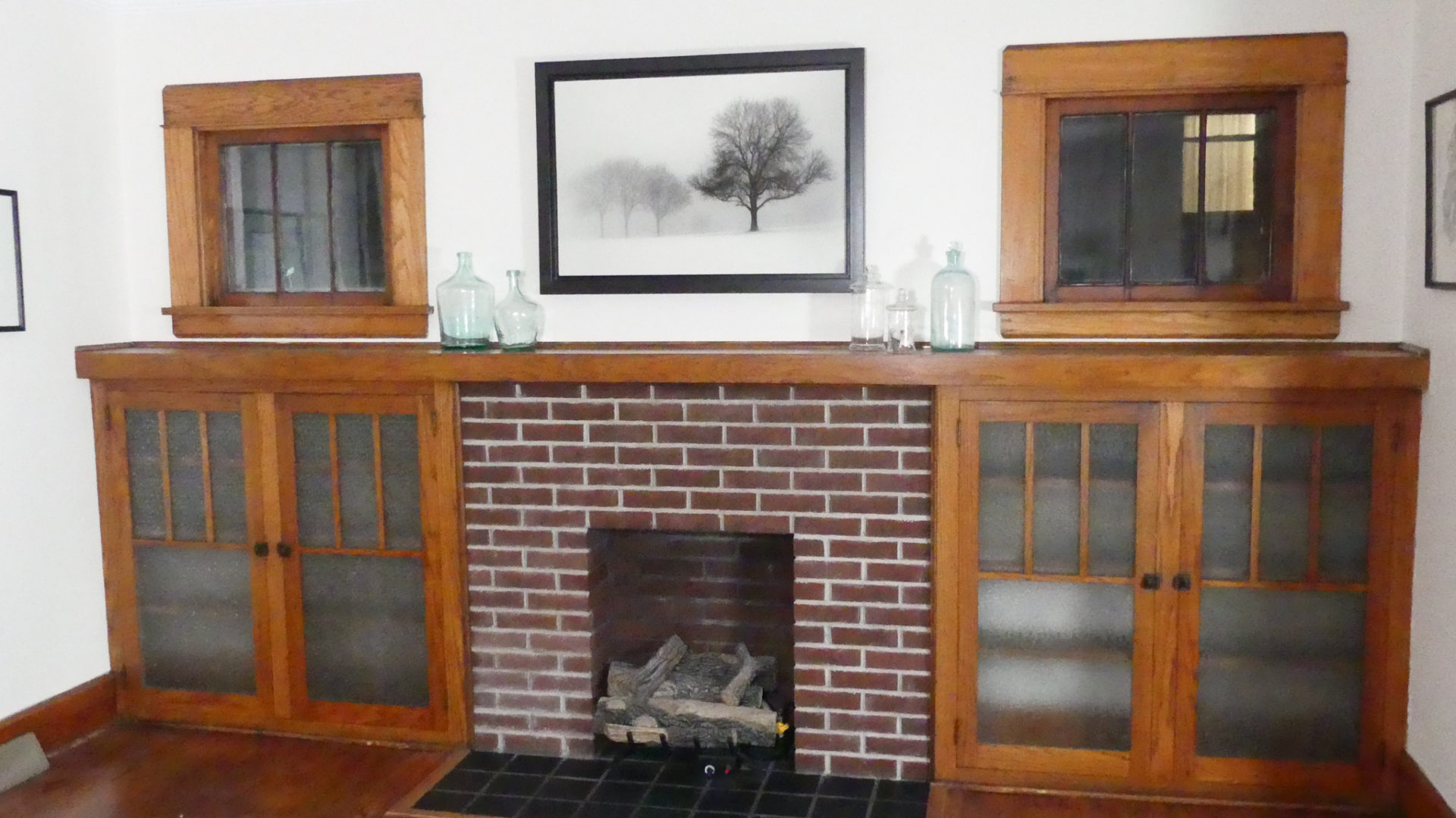 Brick fireplace makeover without painting brick