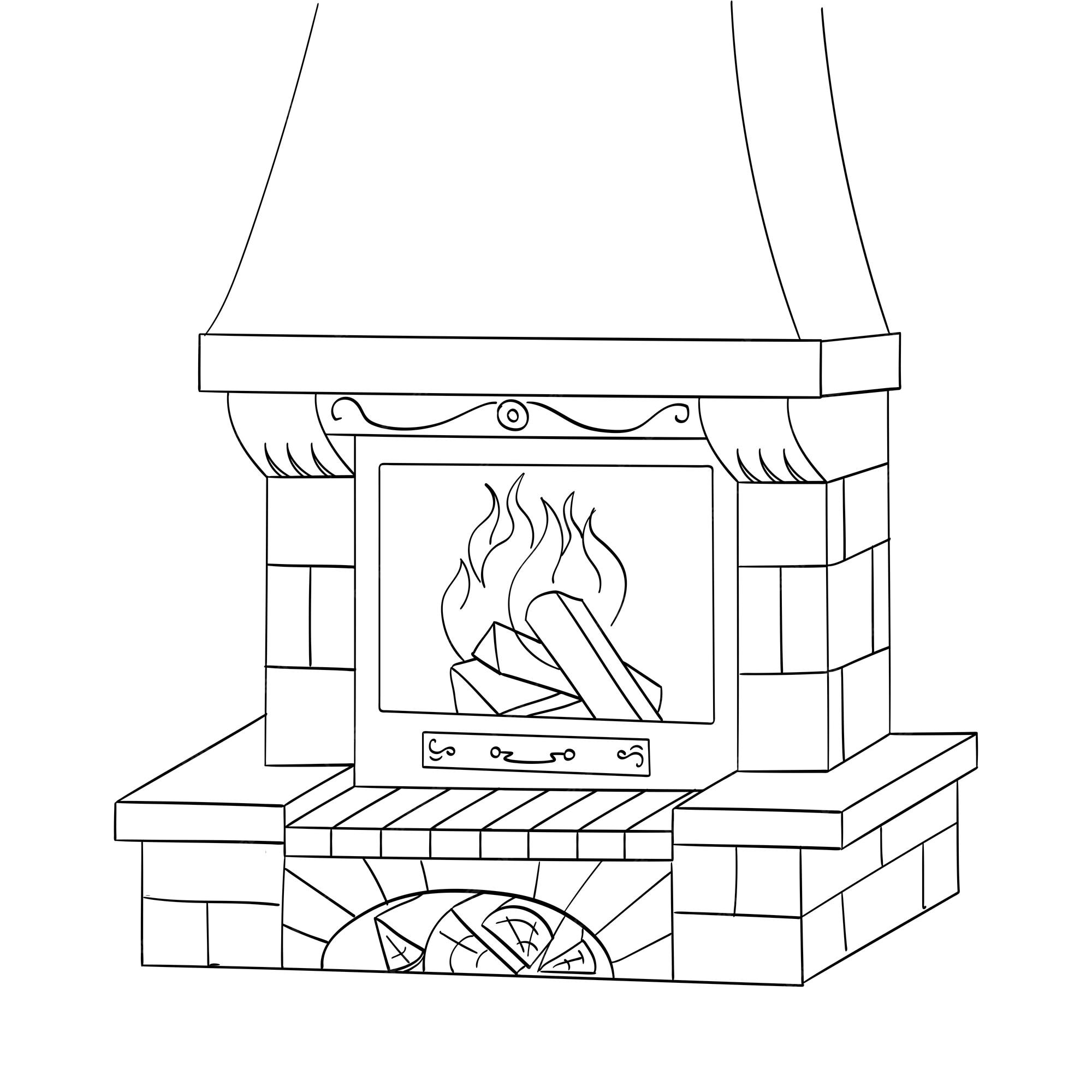Premium vector object coloring vector a brick fireplace burns a tree works and heats