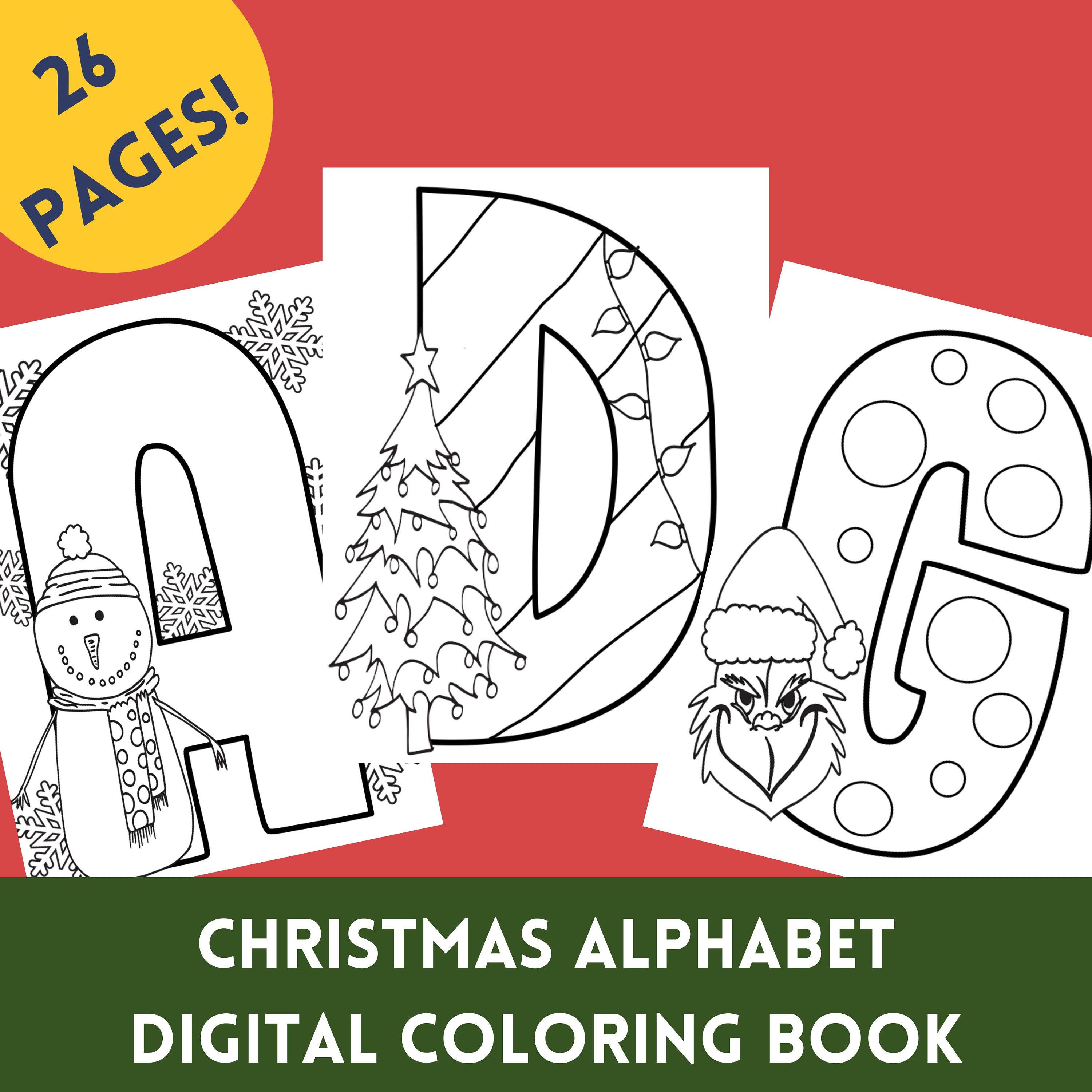 Christmas letters coloring book a digital printable book pages to print color a page for each letter plus christmas elements