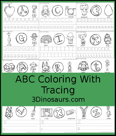 Free abc coloring tracing printable dinosaurs