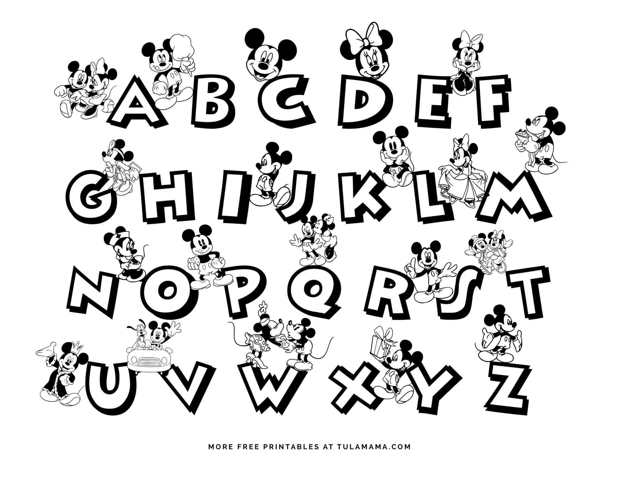 Free printable mickey mouse abc coloring pages