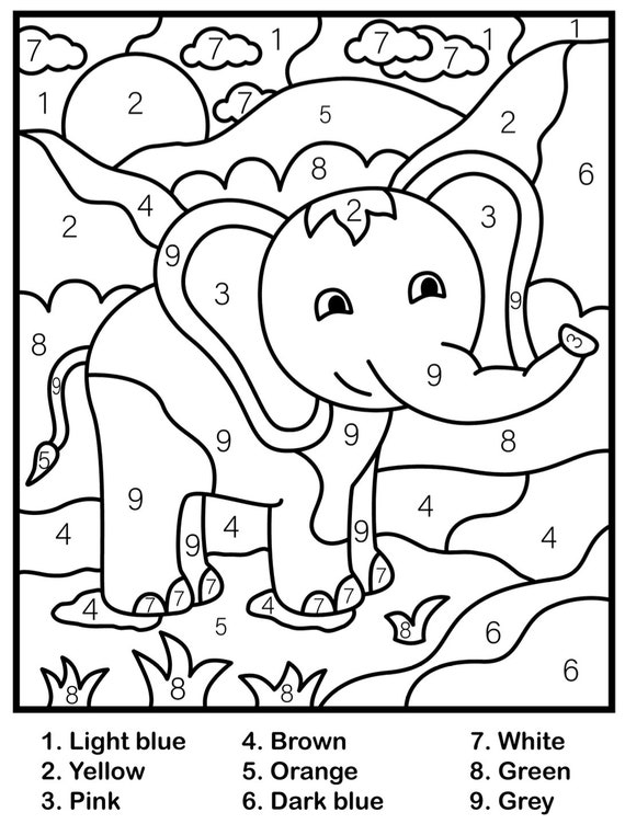 Childrens color by number printable pdf printable coloring pages instant download kids coloring pages