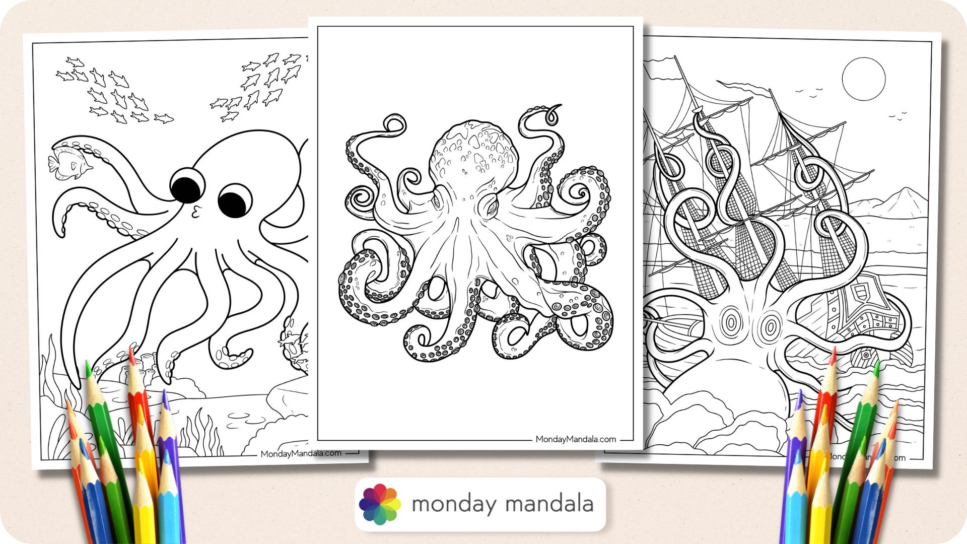 Octopus coloring pages free pdf printables