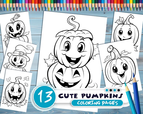 Cute halloween pumpkins pdf coloring book printable colouring pages for kids cartoon pumpki thick outlines for childrens creativity