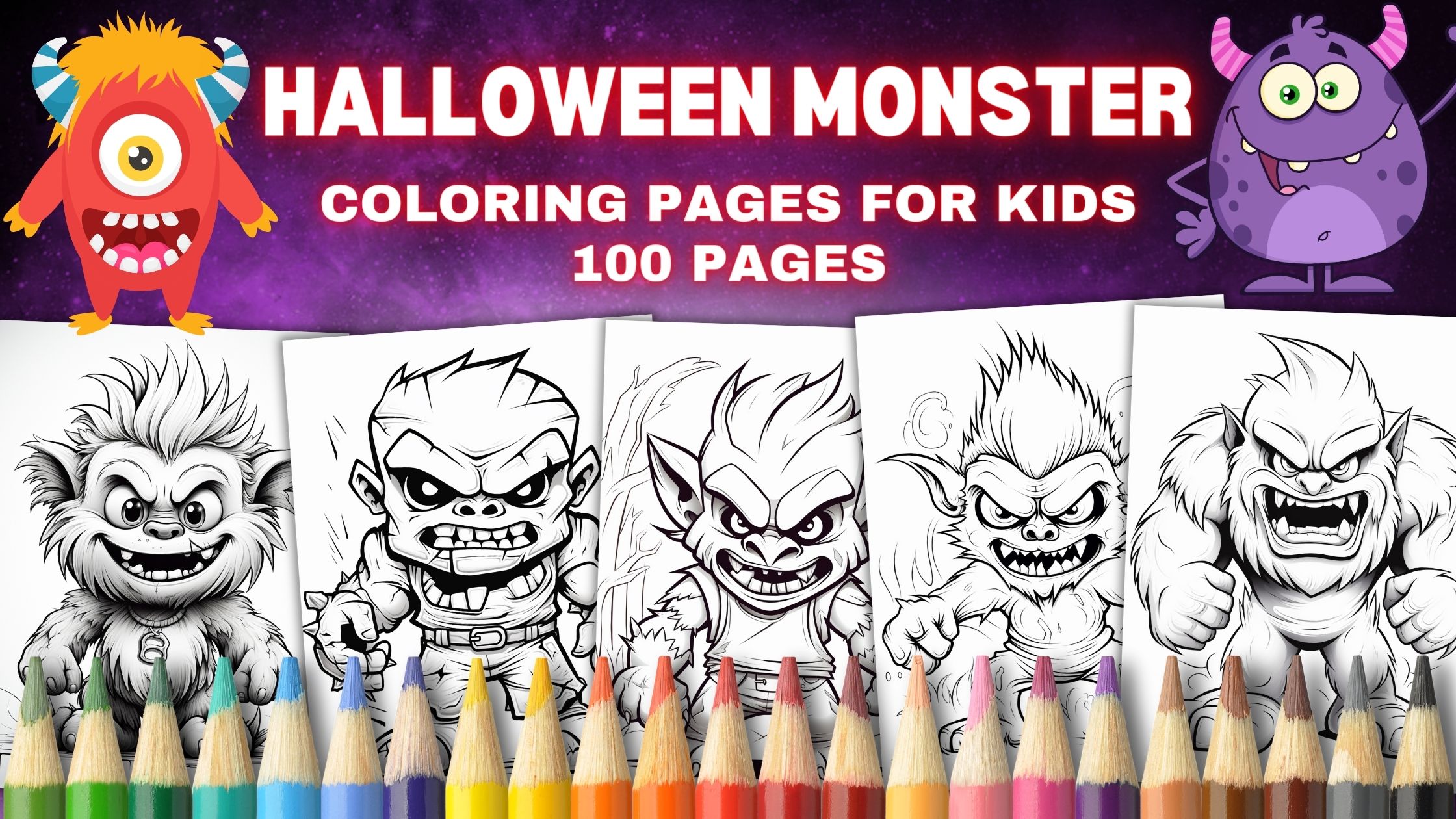 Free halloween monster loring pages for kids printable pdf download