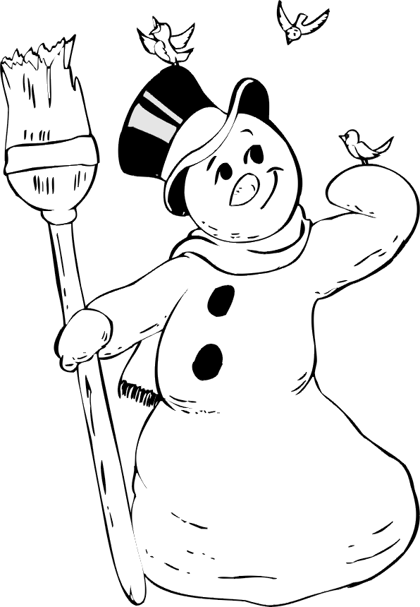 Snowman coloring page snowman with birds