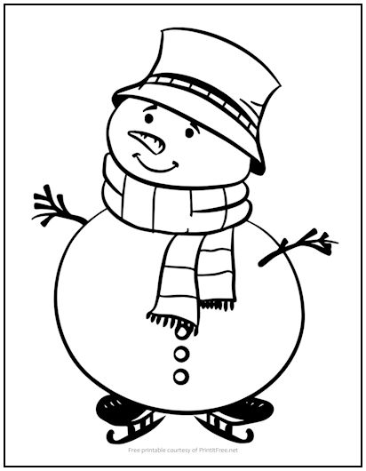 Dapper snowman on skates christmas coloring page print it free