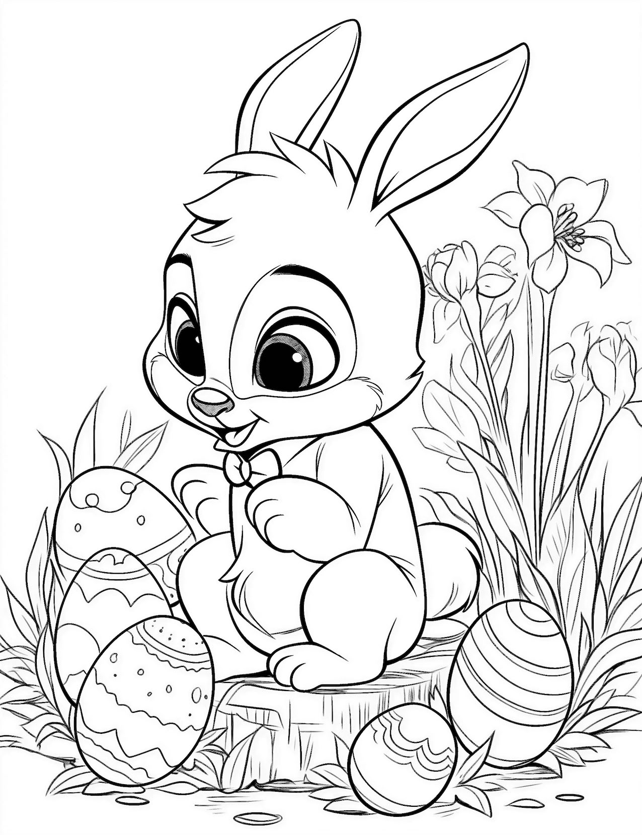 Cute bunny coloring pages for kids and adults