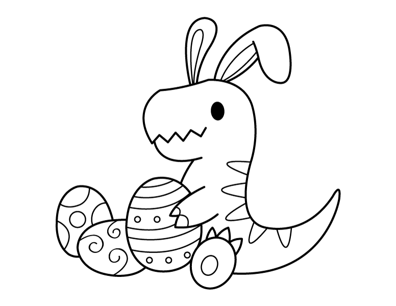 Printable t rex easter bunny coloring page