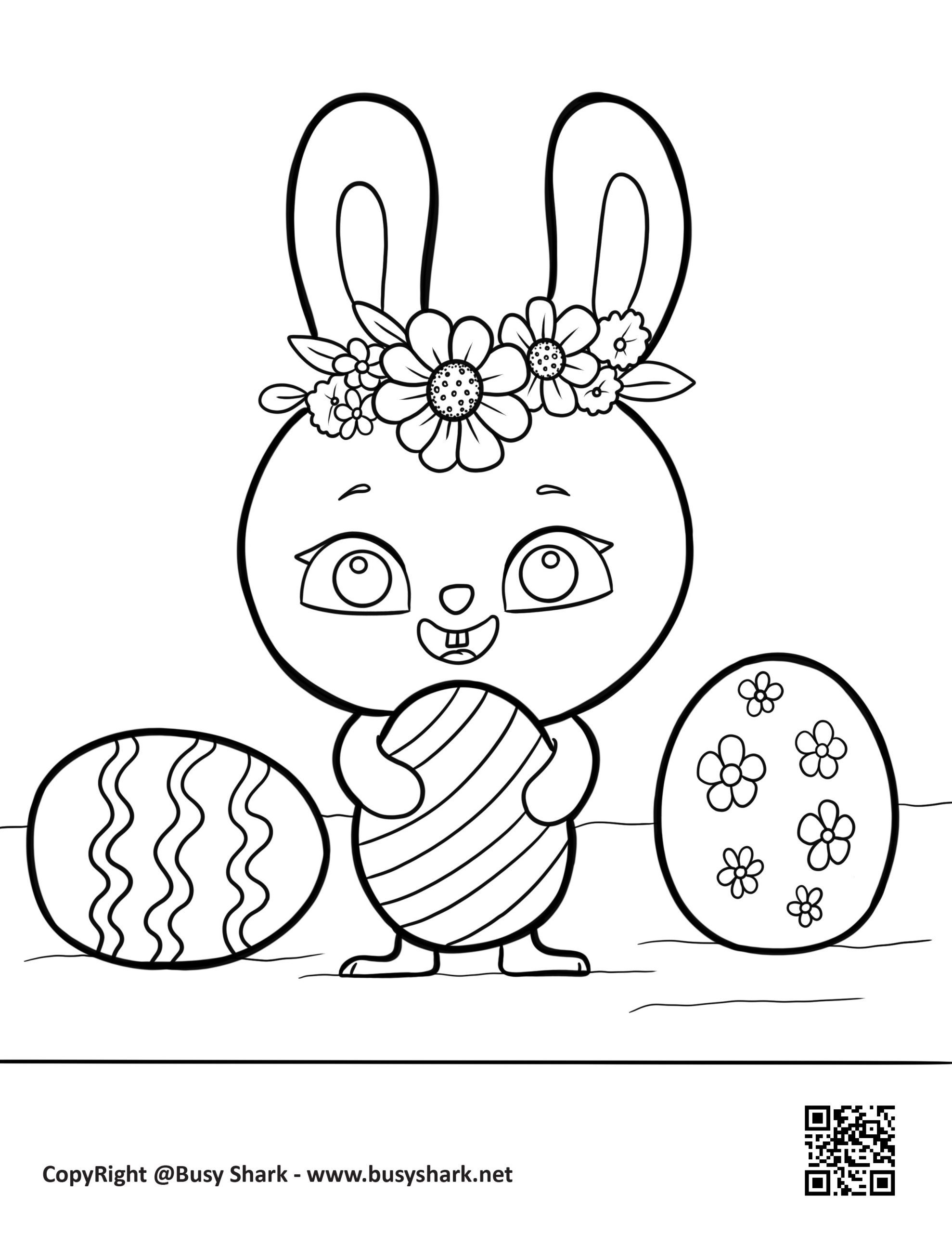 Easter bunny with eggs coloring page free printable