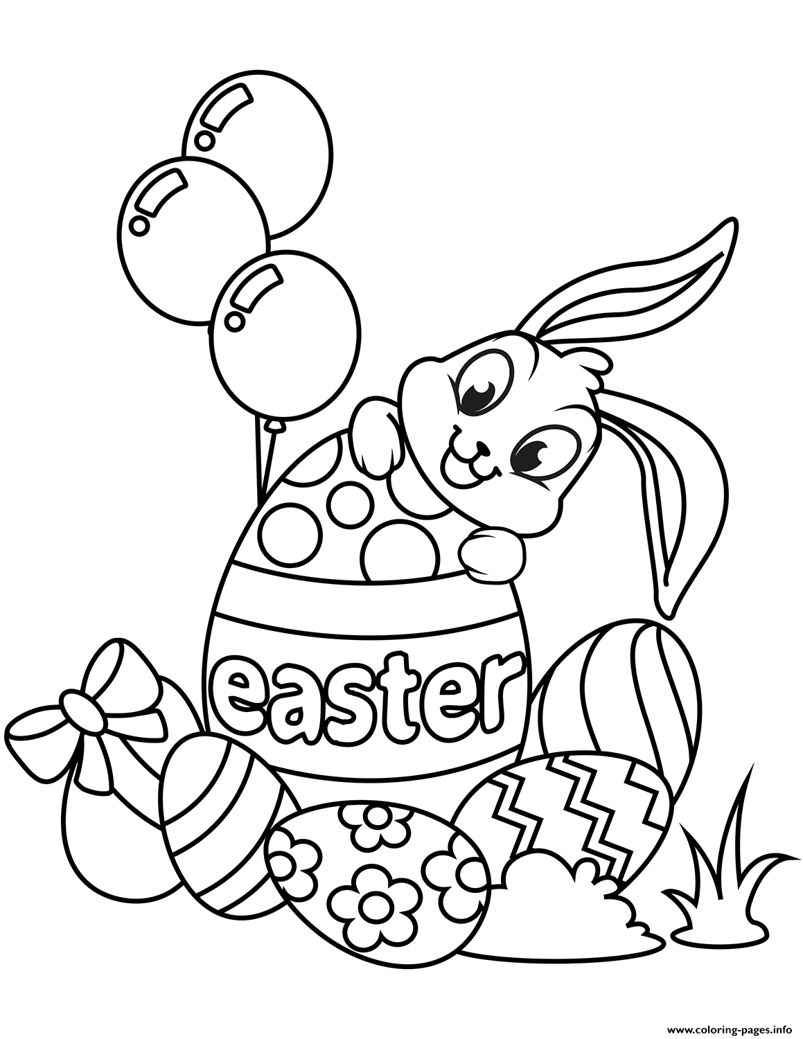 Cute easter bunny and eggs coloring page printable