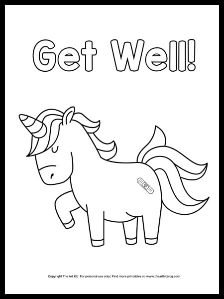 Free download get well unicorn coloring page â the art kit