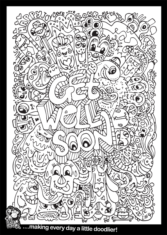 Get well soon colouring sheet â the doodle monkey