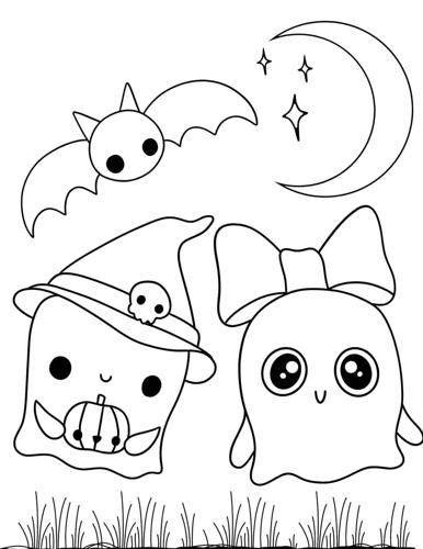 Cute ghosts printable halloween coloring pages