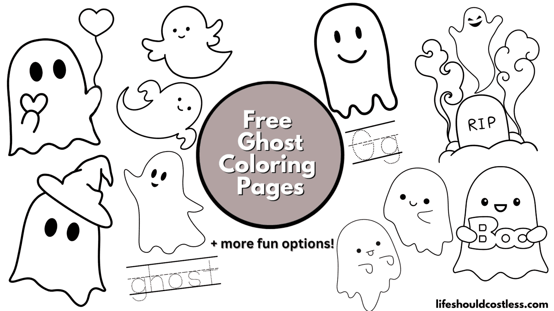 Ghost coloring pages free printable pdf templates