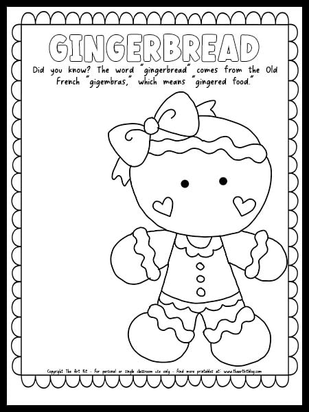 Free printable gingerbread girl coloring page â the art kit