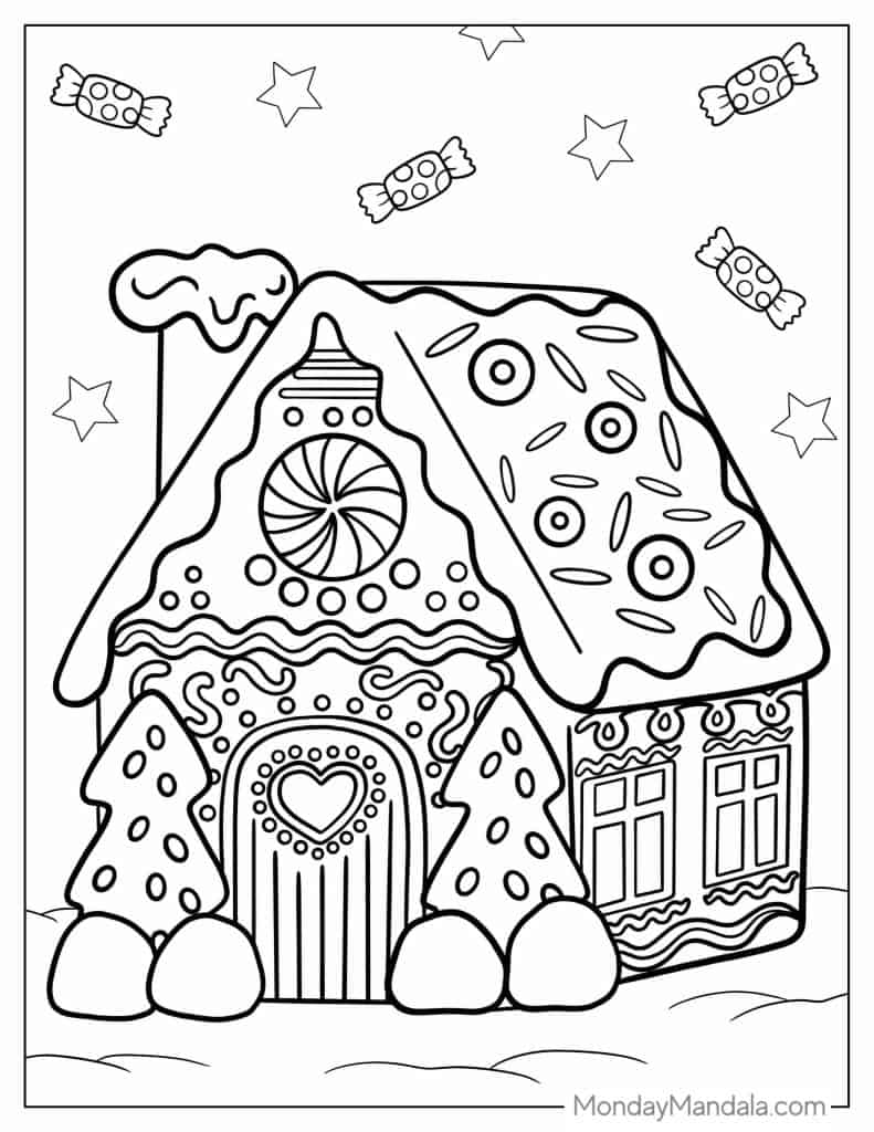 Gingerbread house coloring pages free pdf printables
