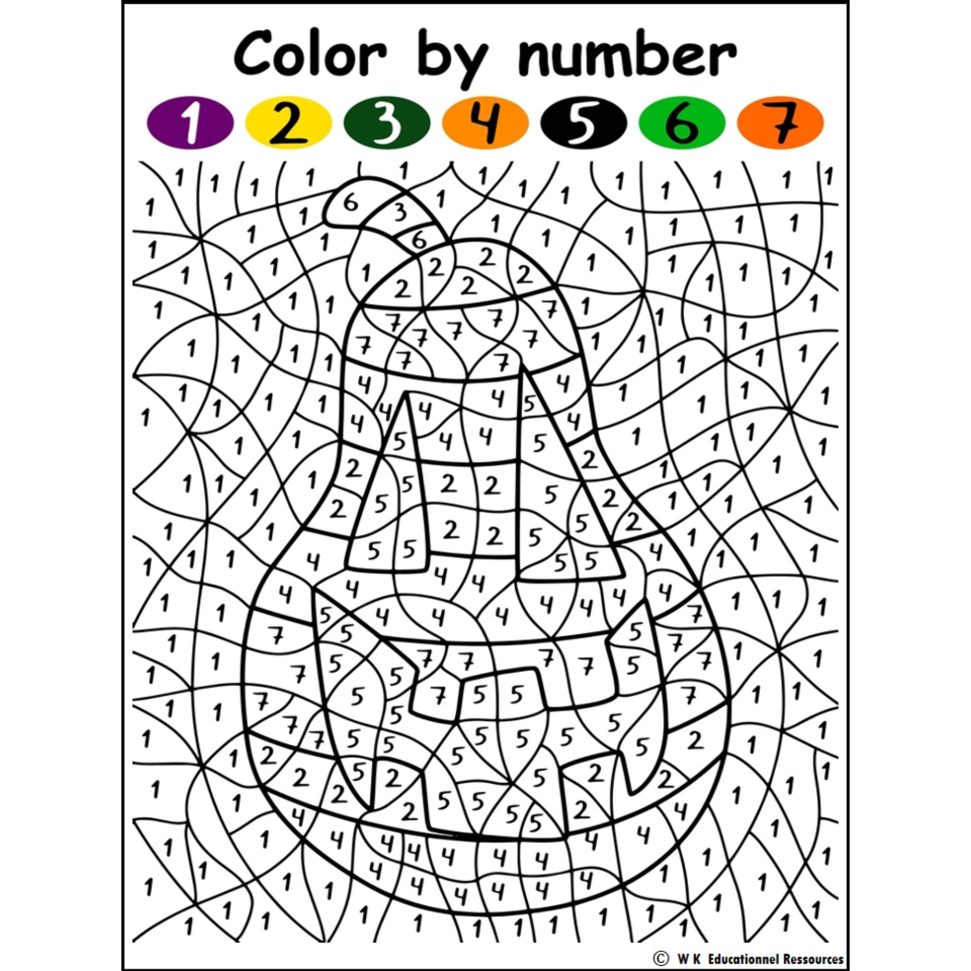 Happy halloween color by number coloring page