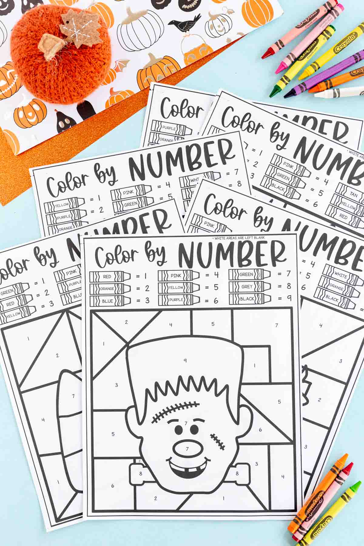 Free halloween color by number printables pages