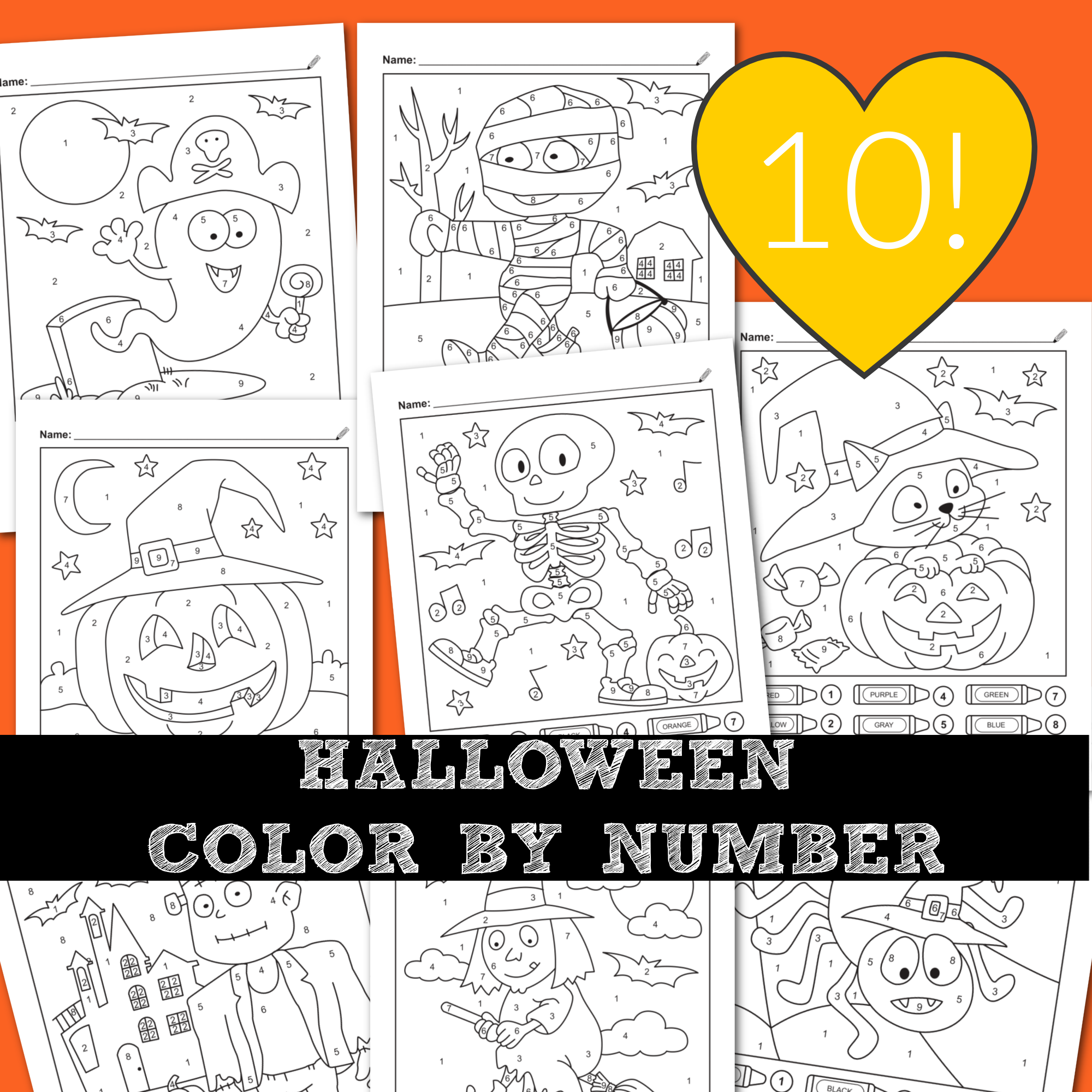 Halloween color by number printable worksheets â ispyfabulous