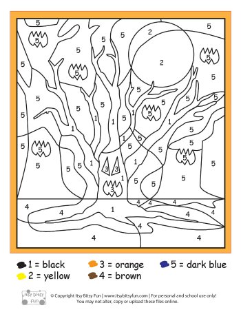 Halloween color by numbers worksheets