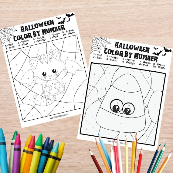 Printable halloween color by number coloring sheet kids printable color by number sheet halloween coloring page instant download