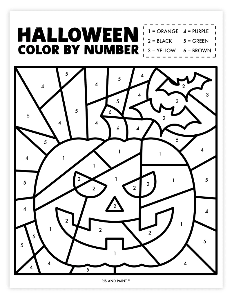 Free printable halloween color by number worksheet