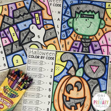 Color by numbers halloween worksheets for kids