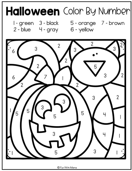 Free halloween color by number printables