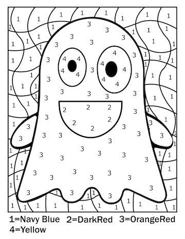 Premium vector halloween color by number coloring page for kids and adults