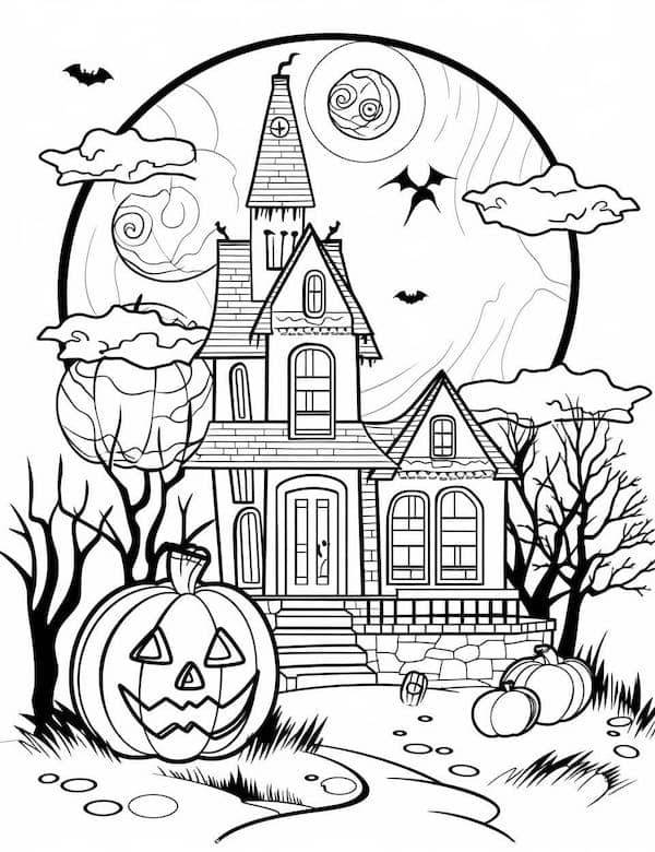 Creative haunted house coloring pages