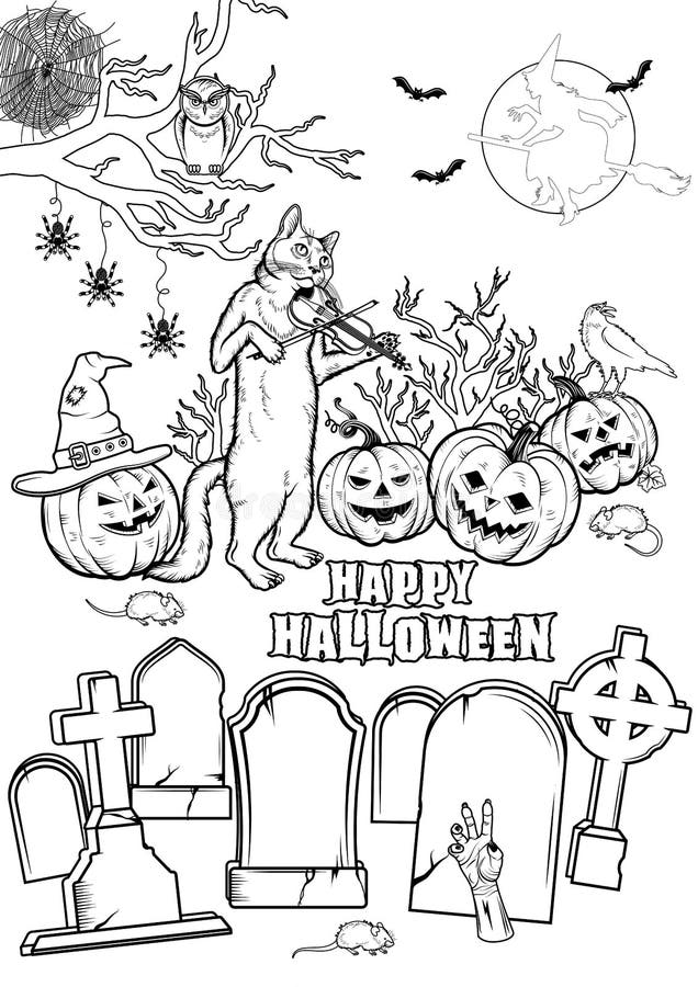 Coloring book halloween characters vector illustration stock vector