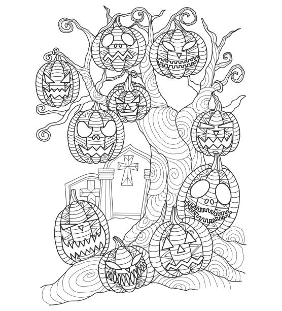 Halloween adult coloring pages stock illustrations royalty