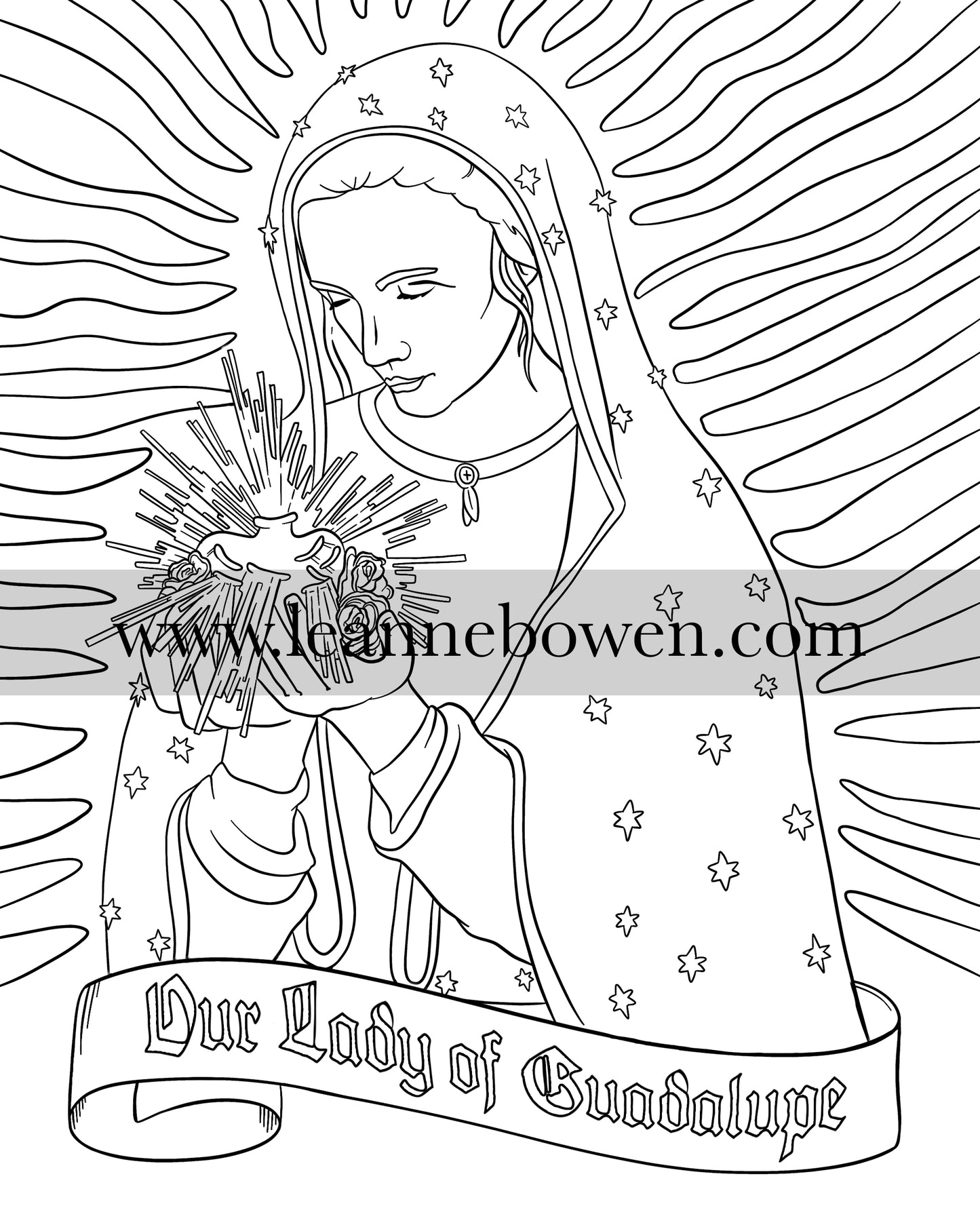 Our lady of guadalupe coloring page digital download â leanne bowen