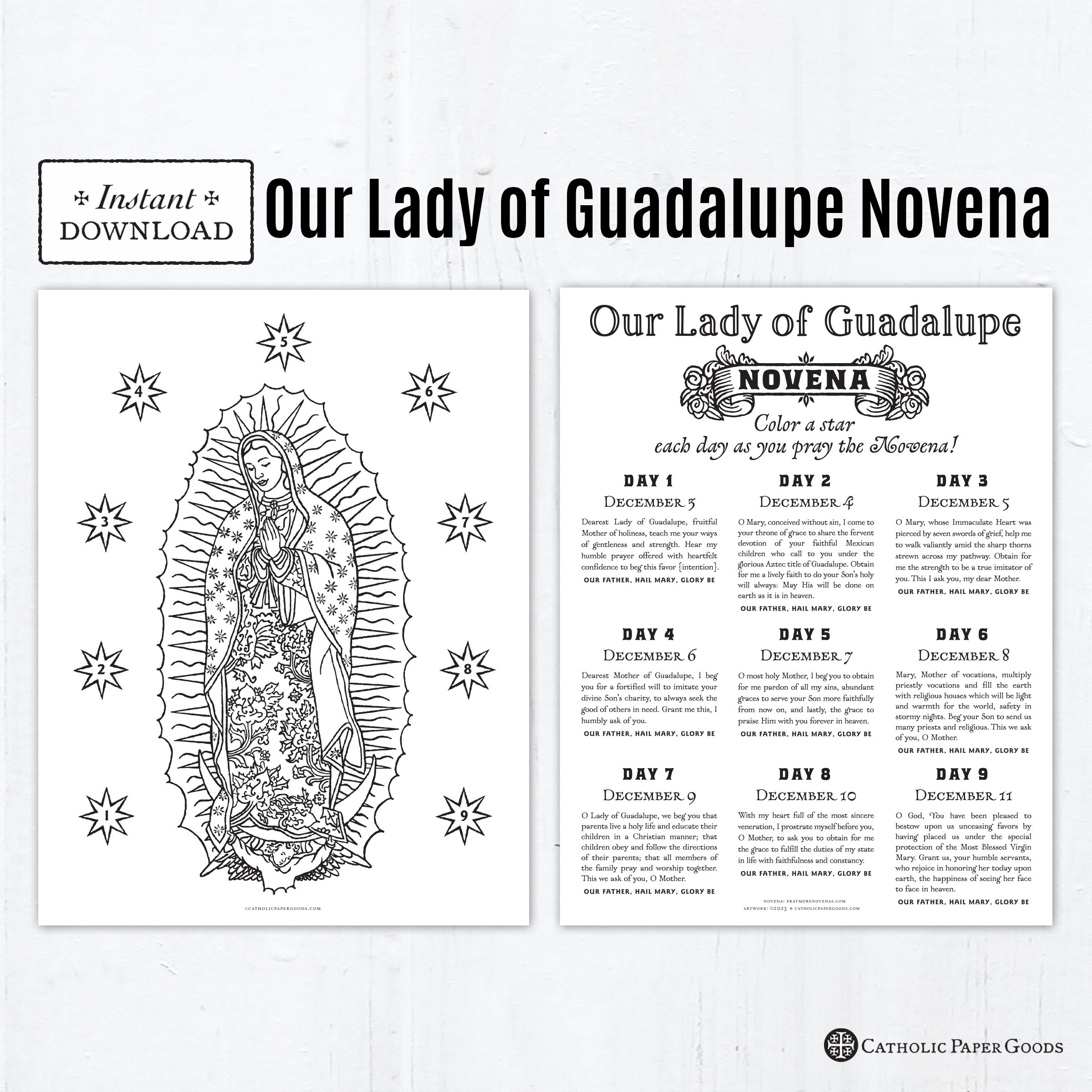 Our lady of guadalupe novena catholic coloring page and prayers printable coloring pages digital pdf