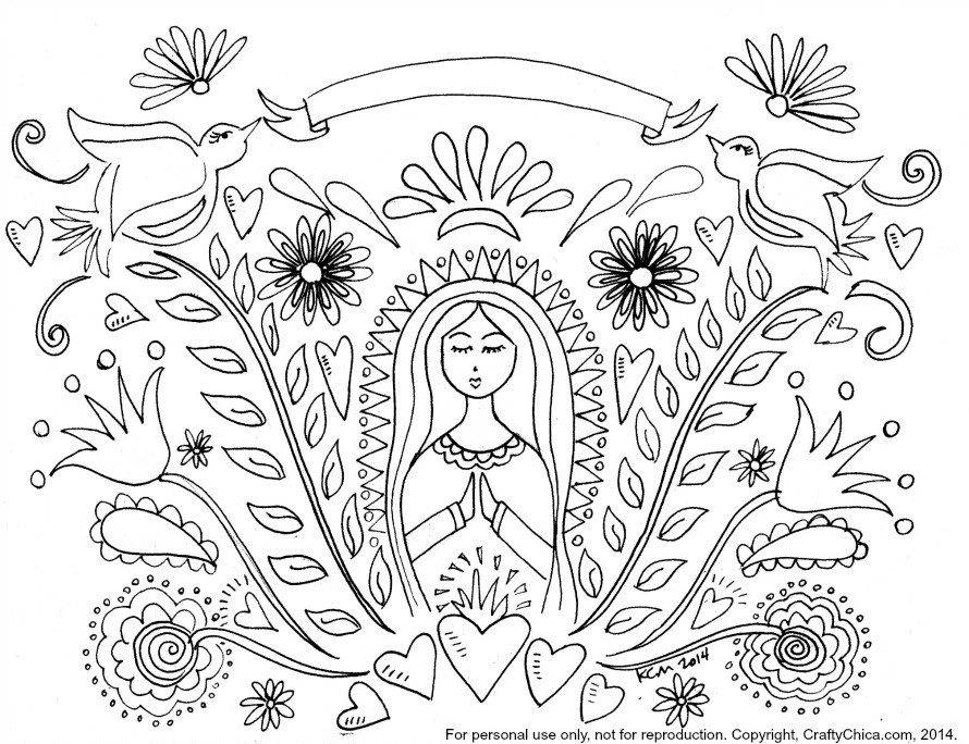 Mother mary coloring page pattern