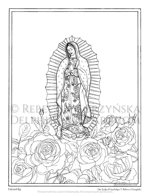 Catholic coloring page our lady of guadalupe pdf coloring page instant download