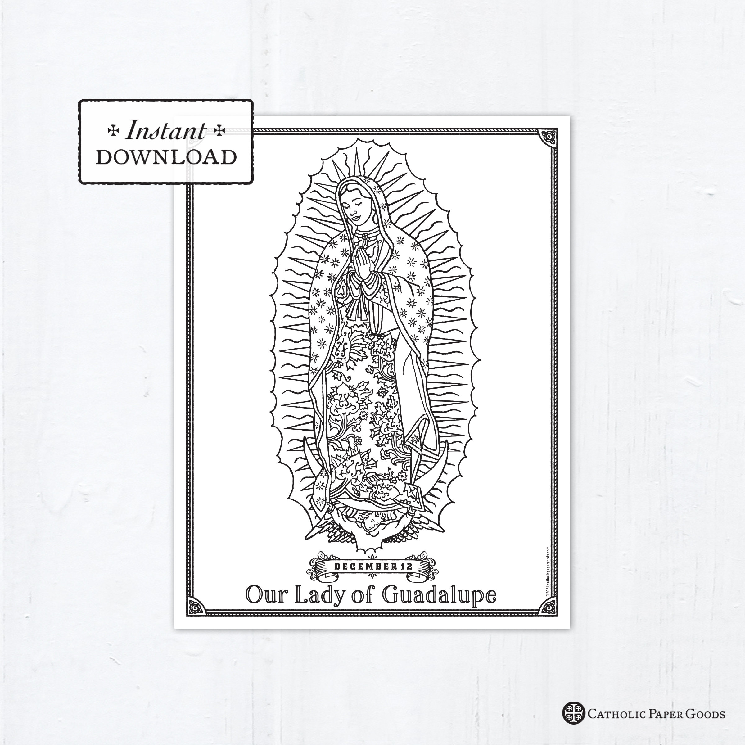 Catholic coloring page our lady of guadalupe catholic marian art printable coloring page digital pdf