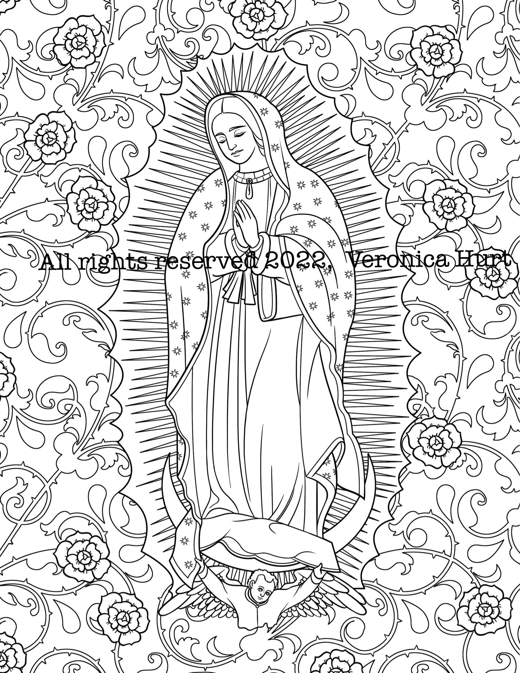 Our lady of guadalupe coloring page december saint feast day stained glass style for kids and adults download now