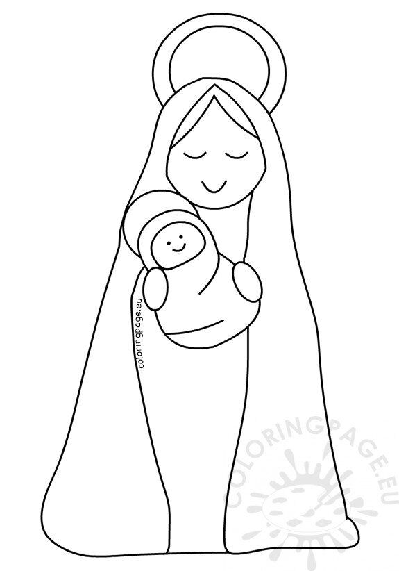 Mother mary and baby jesus printable coloring page