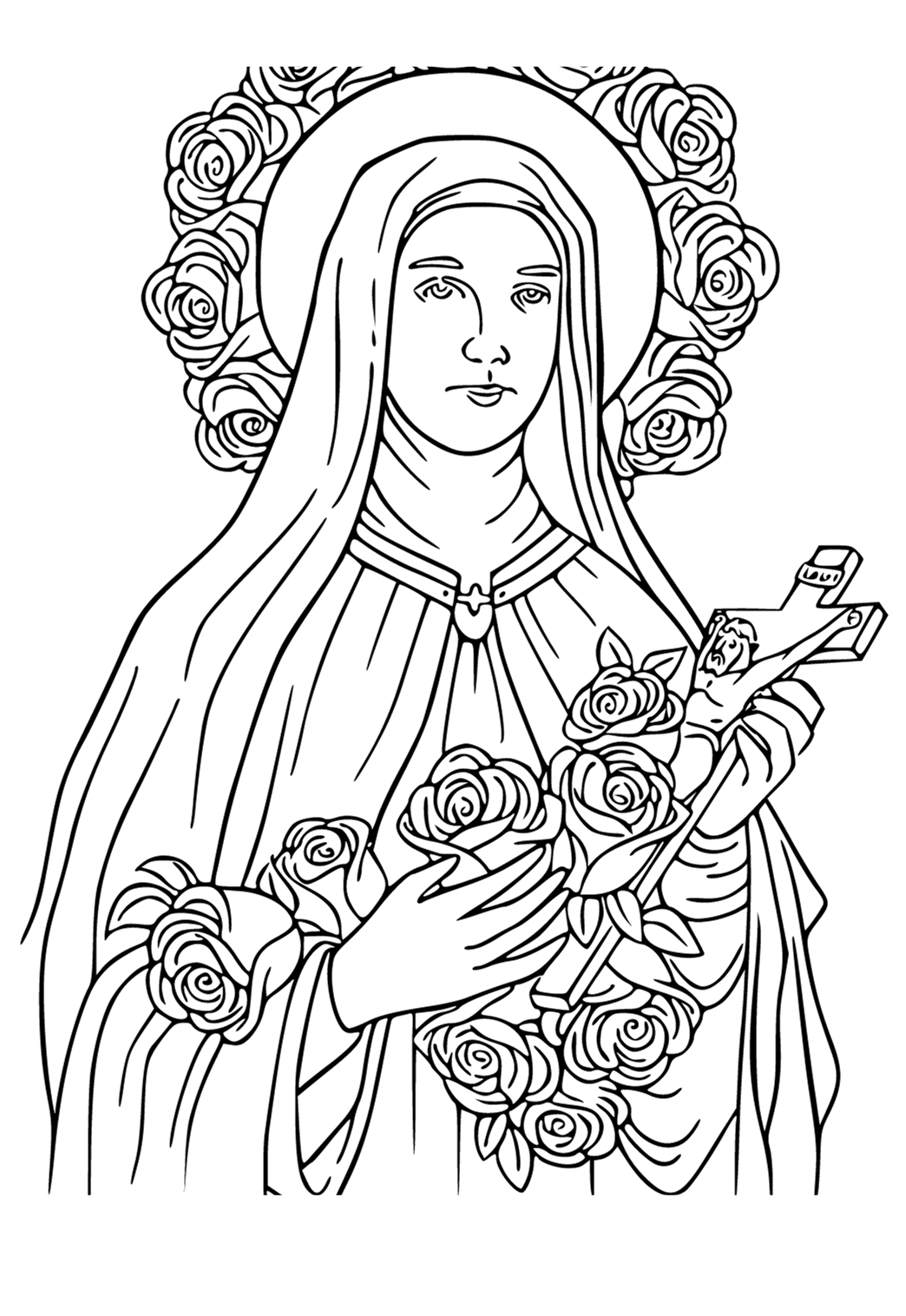 Free printable catholic flowers coloring page for adults and kids