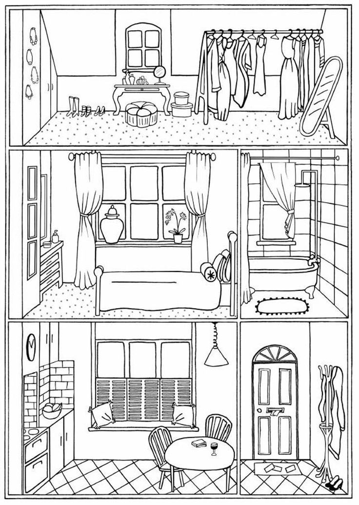 Bundle of colouring pages house interiors instant