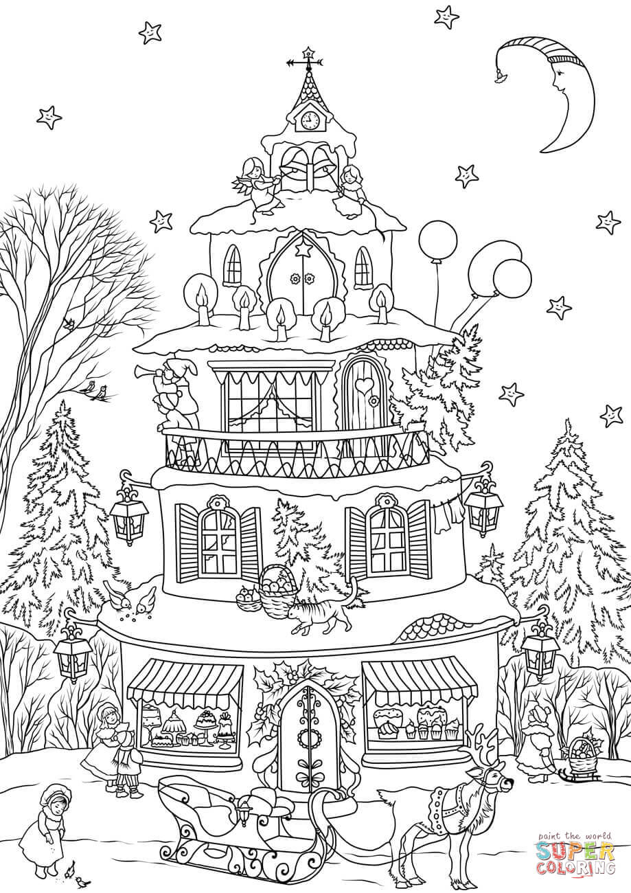Christmas house coloring page free printable coloring pages
