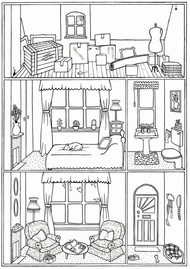 Bundle of colouring pages house interiors instant download print colour and play